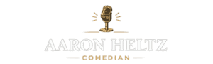 Aaron Heltz comedian logo with vintage microphone